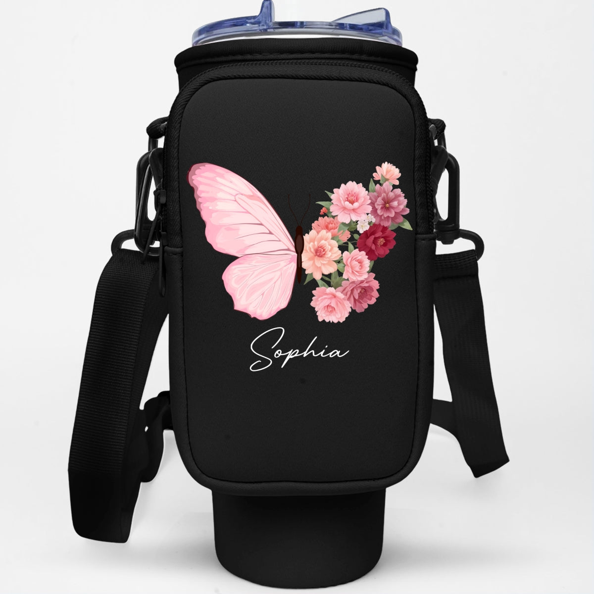 Butterfly Birthmonth Flower With Name - Personalized Custom 40oz Water Bottle Carrier Bag