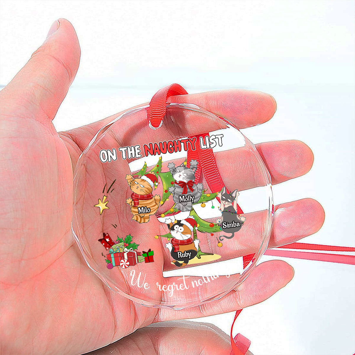 Naughty Cats Love Christmas - Personalized Custom Glass Ornament