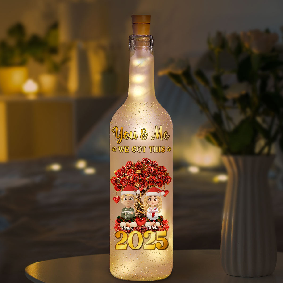 Glowing Heart Rose Tree - Personalized Custom Bottle Lamp
