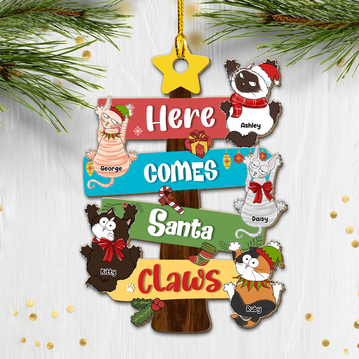 Here Comes Santa Paws - Personalized Custom Wood Ornament