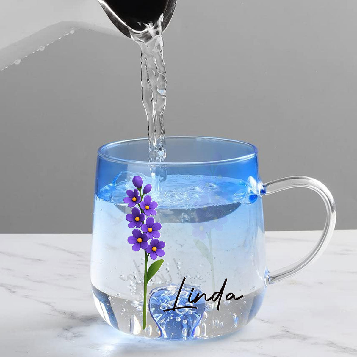 Friend Birth Month Flower - Personalized Custom Blue Gradient Glass Mug