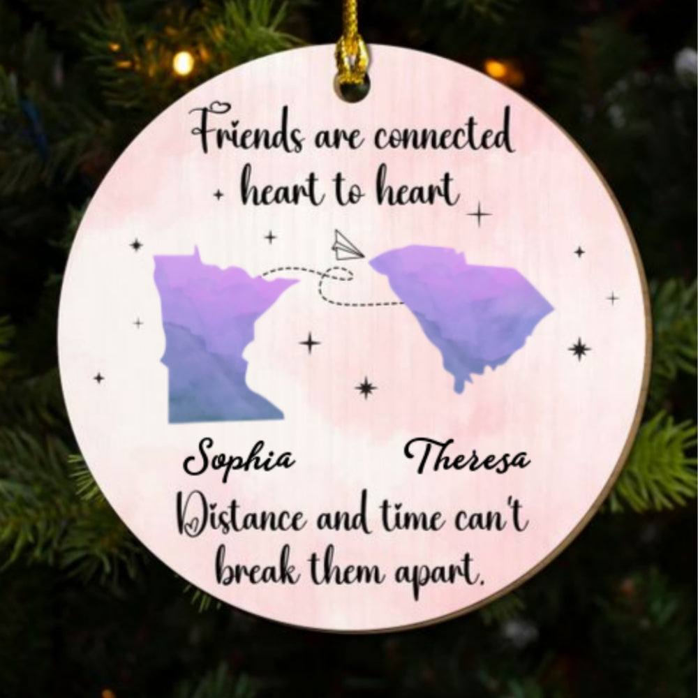 Friends Are Connected Heart To Heart  - Personalized Custom Freeshape 2-Layered Wood Ornament