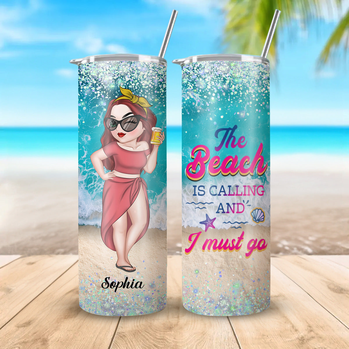 Beach Is Calling - Personalized Custom Skinny Tumbler