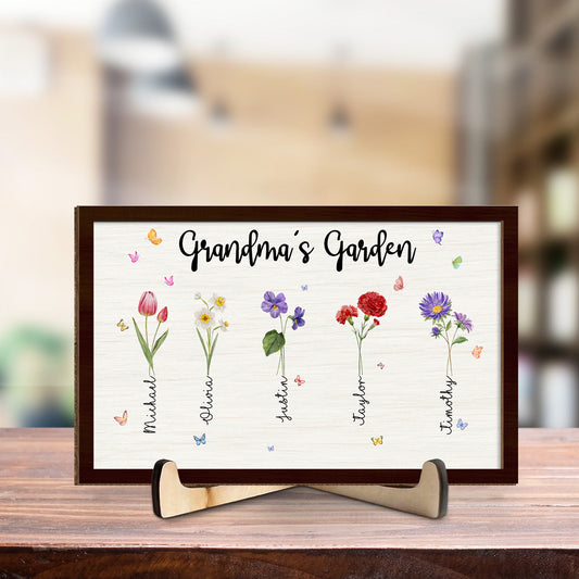 Flower With Family Names - Personalized Custom Wooden Plaque