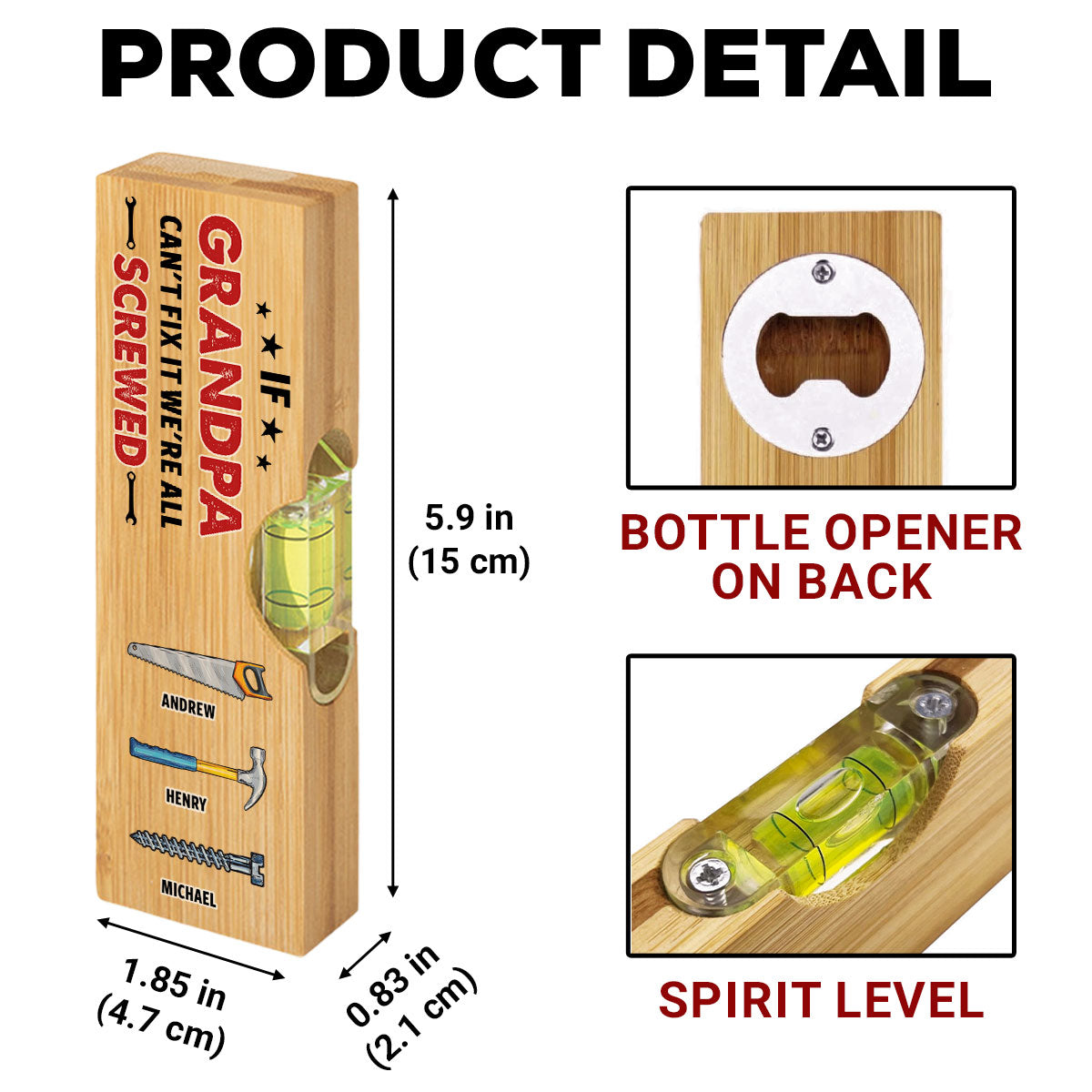 If Dad Cant Fix We Are Screwed - Personalized Custom Wooden Spirit Level Bottle Opener