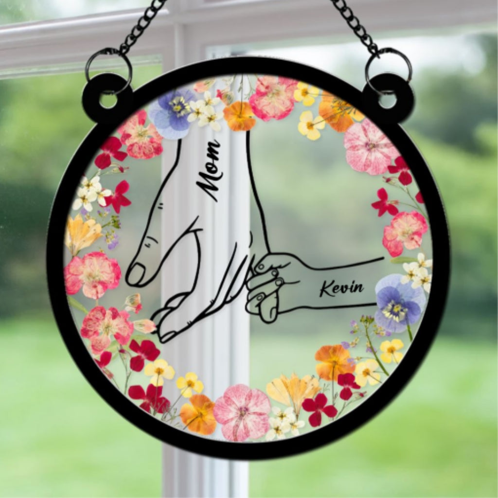 Mom Hold Our Hand And Our Heart - Personalized Custom Suncatcher