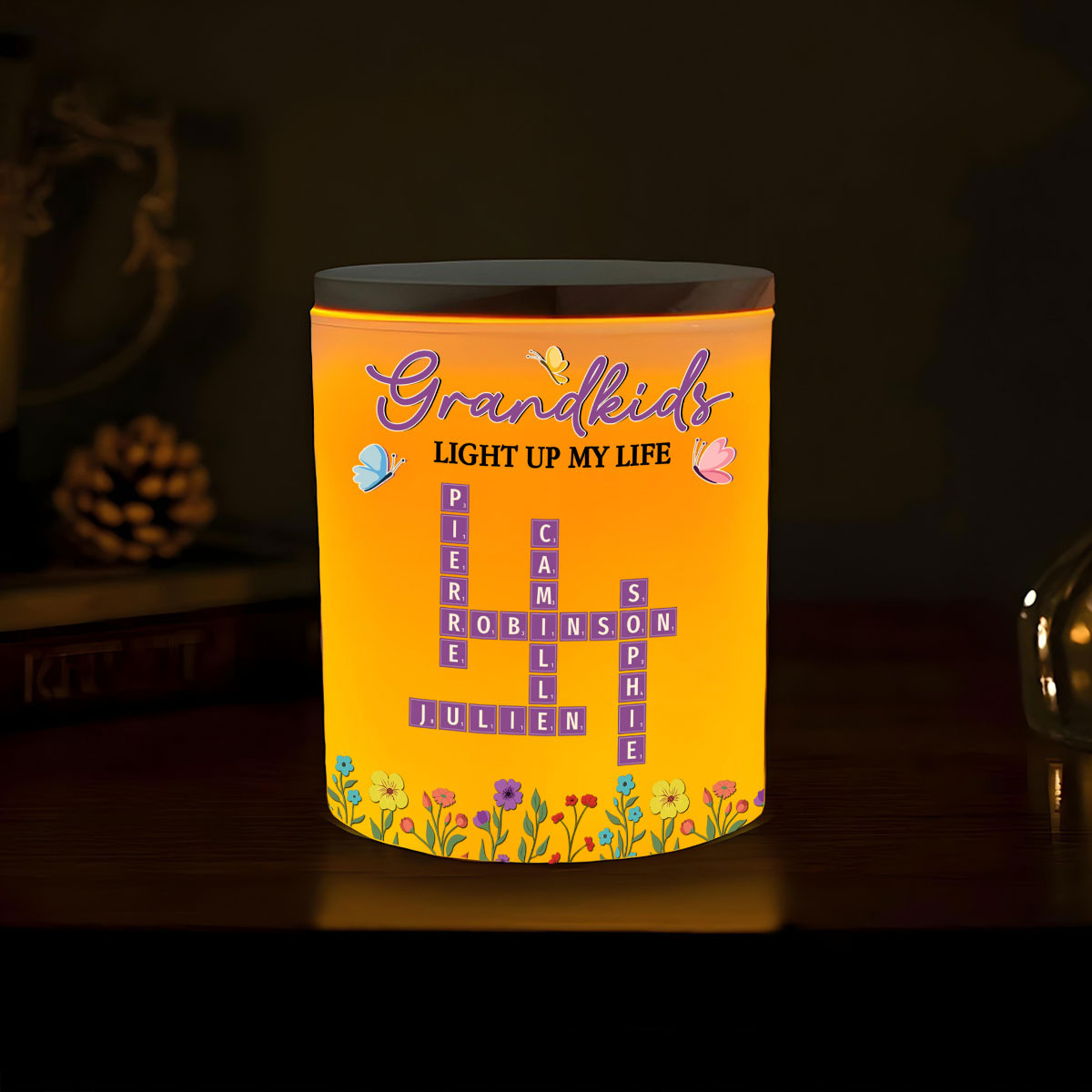 Love My Grandkids Crossword - Personalized Custom Glass Jar With LED Candle
