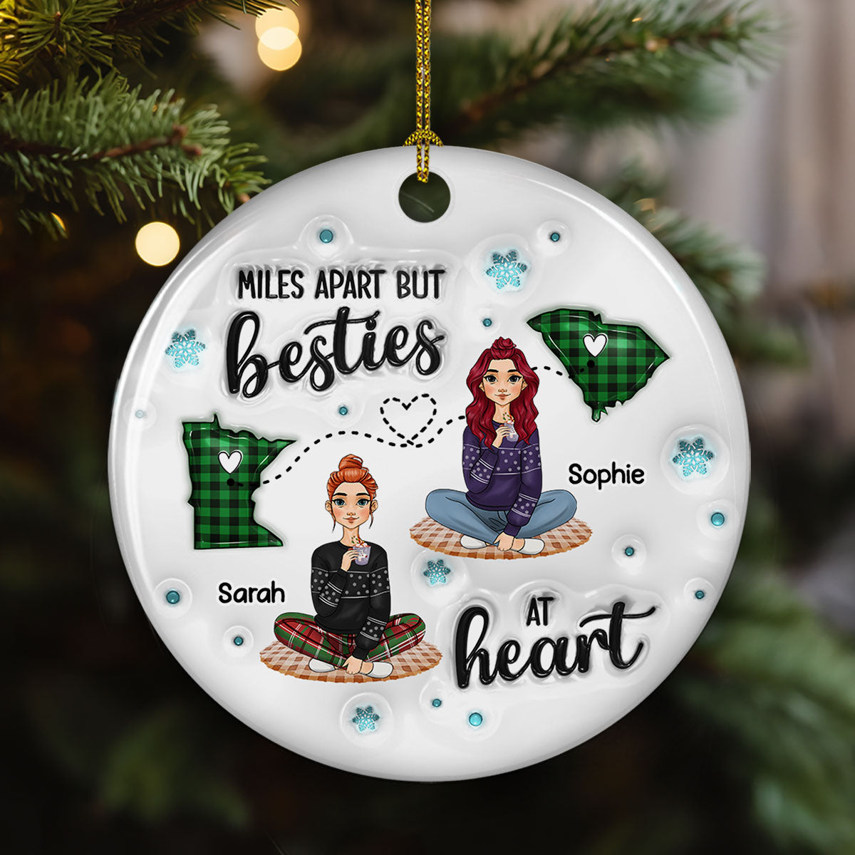 Long Distance Doll Besties - Personalized Custom 3D Inflated Effect Ceramic Ornament