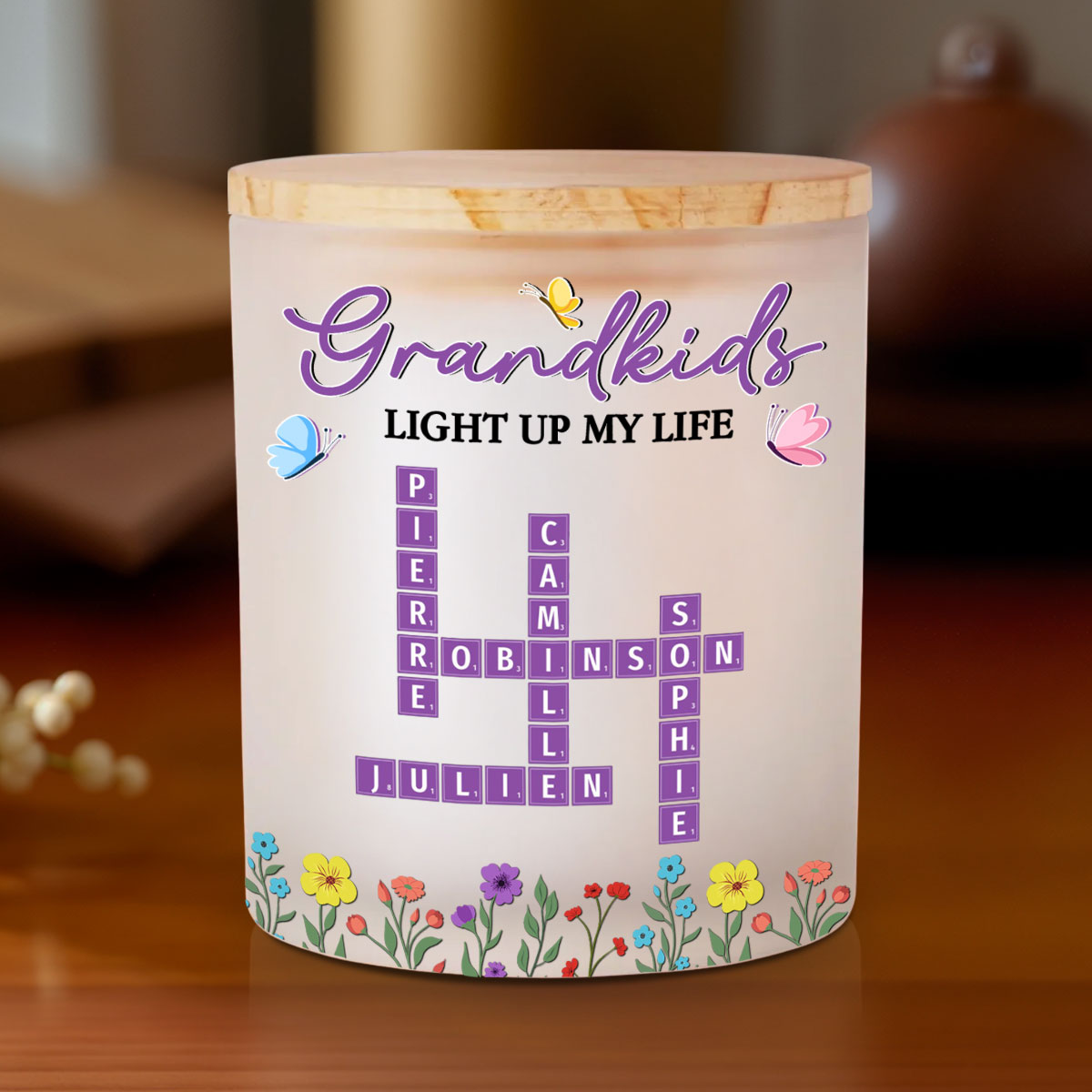 Love My Grandkids Crossword - Personalized Custom Glass Jar With LED Candle