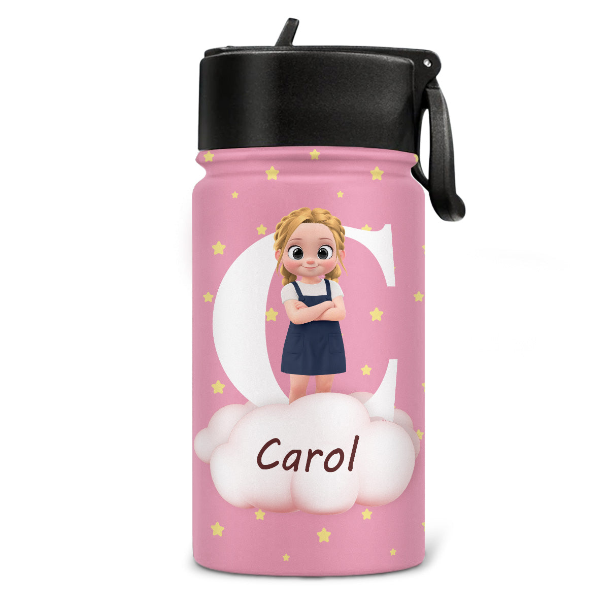 Cute Kid With Cloudy - Personalized Custom Kids Water Bottle