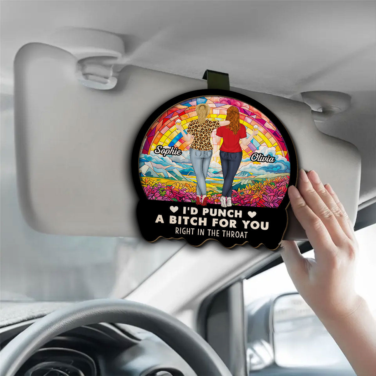 Right In The Throat Besties Sisters - Personalized Custom Car Visor Clip