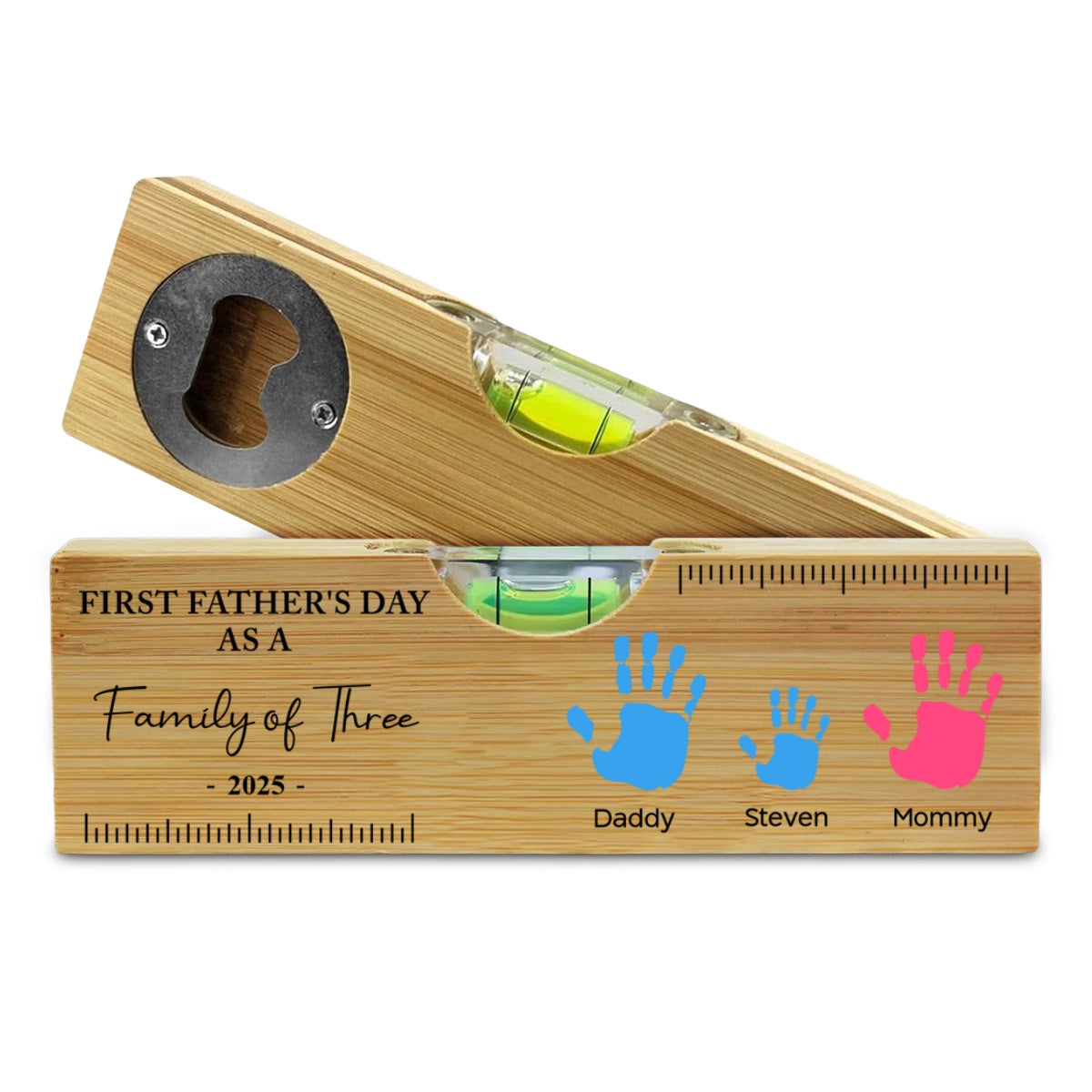 First Fathers Day - Personalized Custom Wooden Spirit Level Bottle Opener