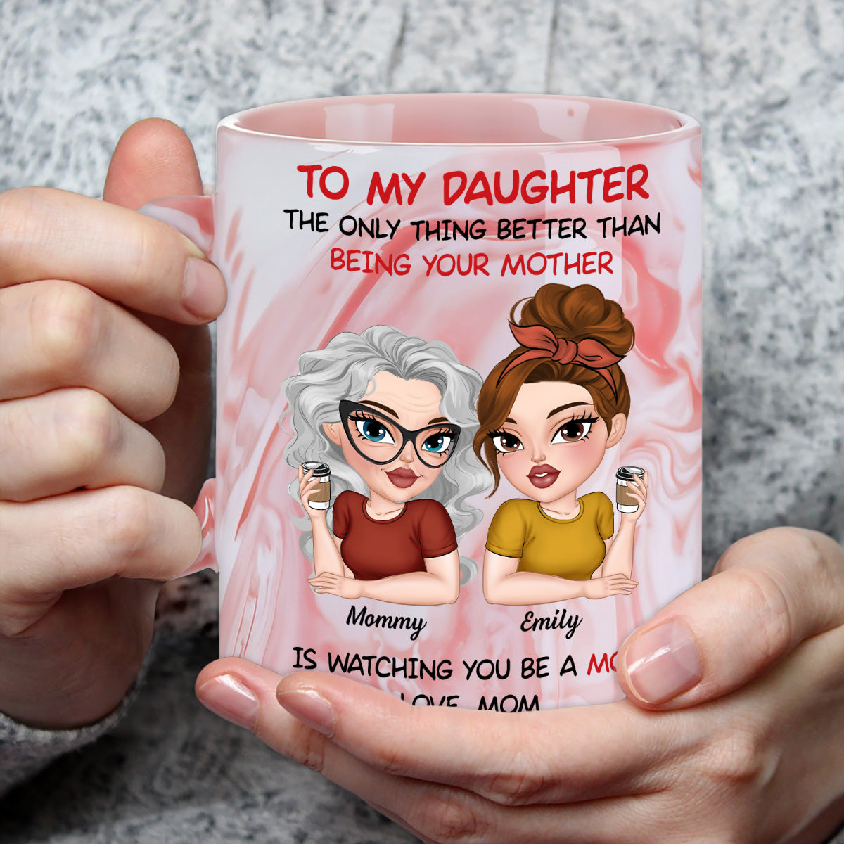 To My Daughter Happy Mother Day - Personalized Custom Pink Marble Mug