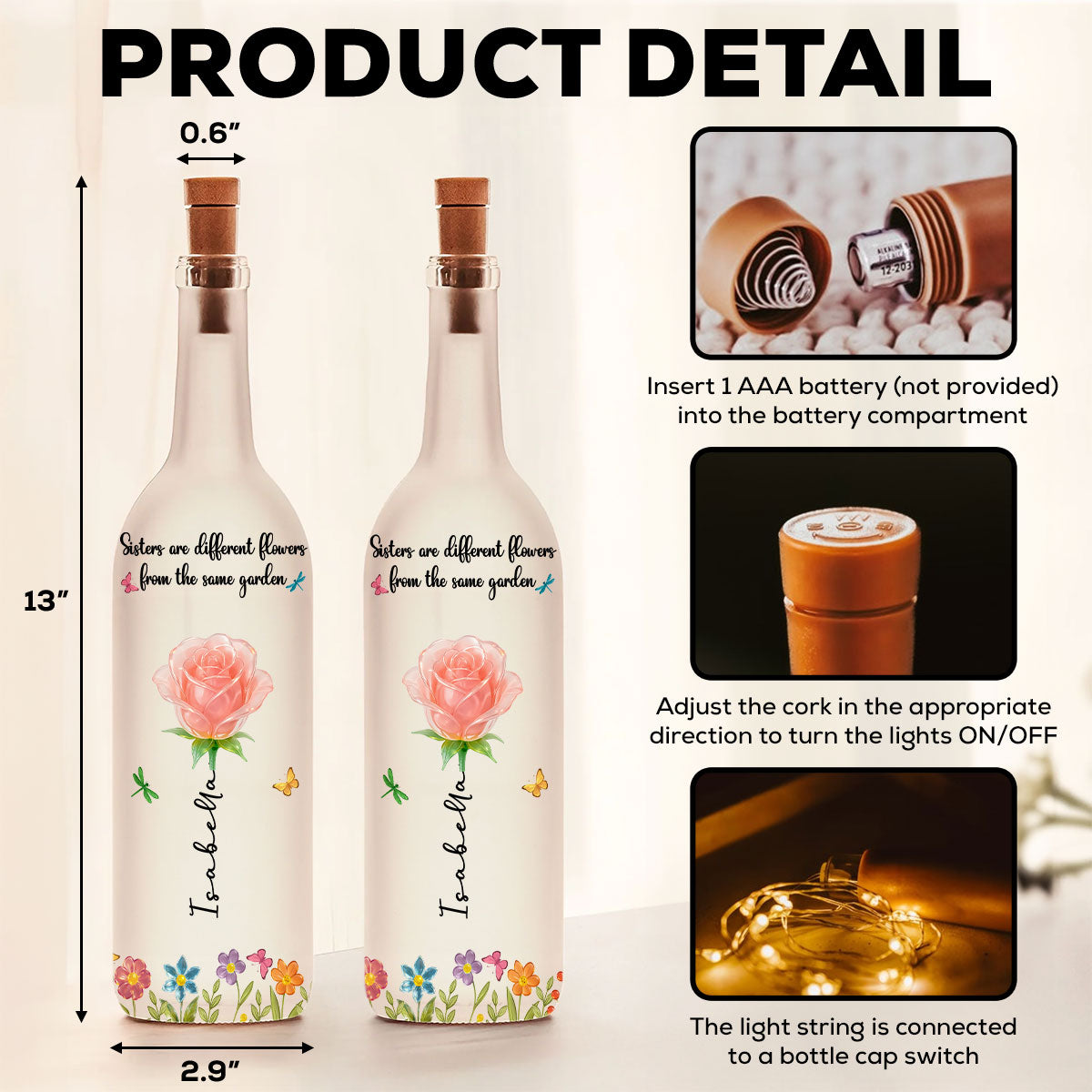 Sisters Are Different Flowers From The Same Garden Ver 2 - Personalized Custom Bottle Lamp