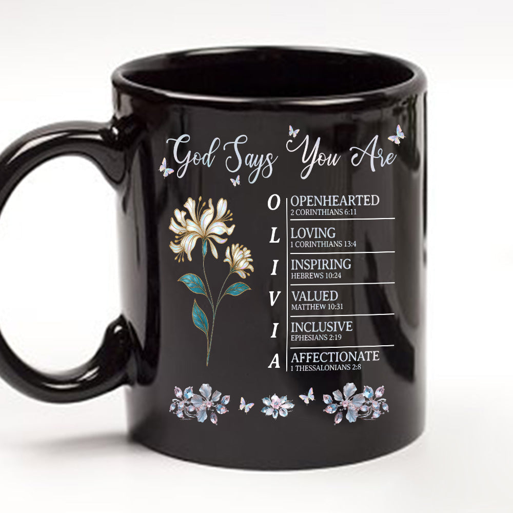 God Says I Am - Personalized Custom Black Coffee Mug