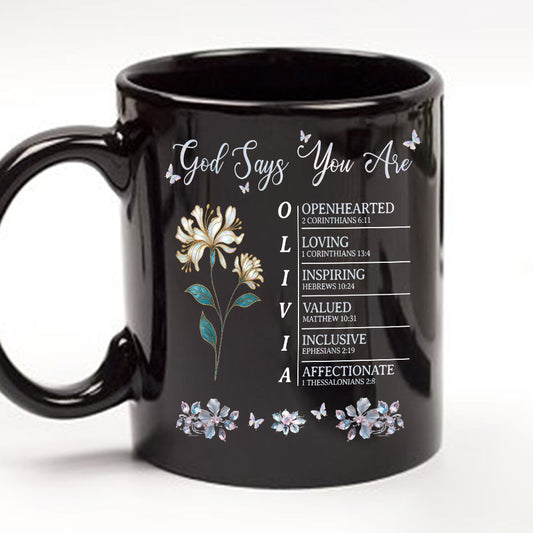 God Says I Am - Personalized Custom Black Coffee Mug