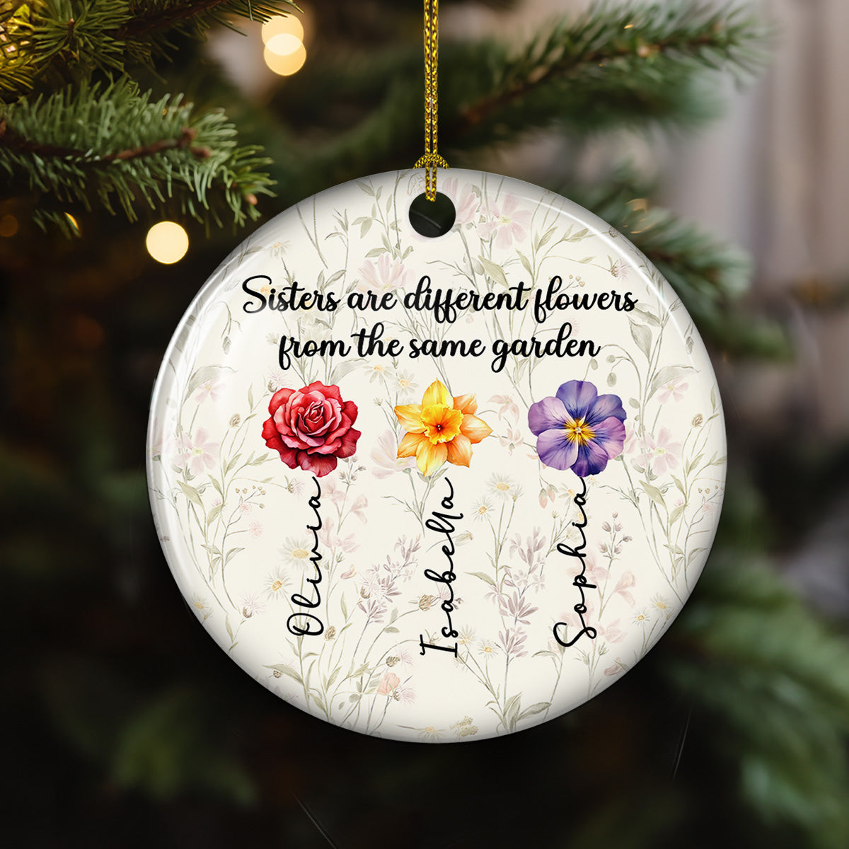 Sister Flowers - Personalized Custom Ceramic Ornament