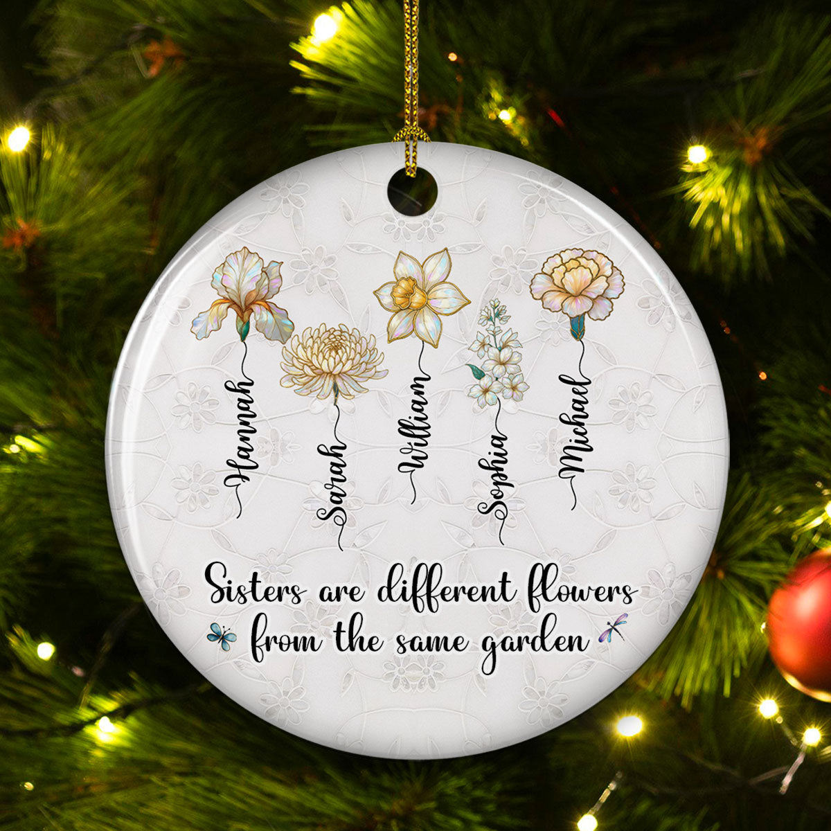 Sisters Are Flowers Mother Of Pearl - Personalized Custom Ceramic Ornament
