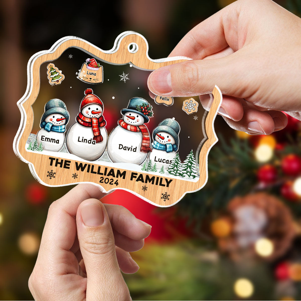 Snowman Family - Personalized Custom Acrylic Shaker Ornament