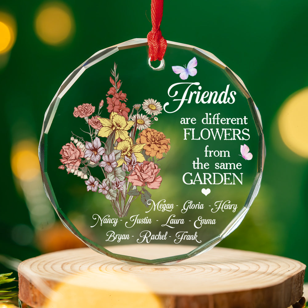 Floral Sisters Forever - Personalized Custom Glass Ornament