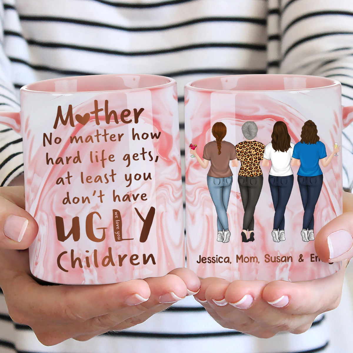 Mom Life Funny - Personalized Custom Pink Marble Mug