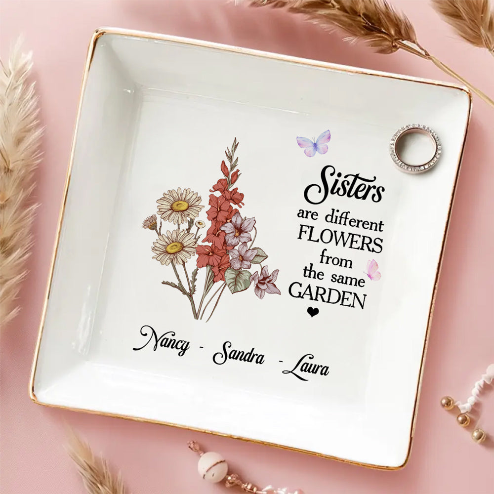 Floral Sisters Forever - Personalized Custom Jewelry Dish