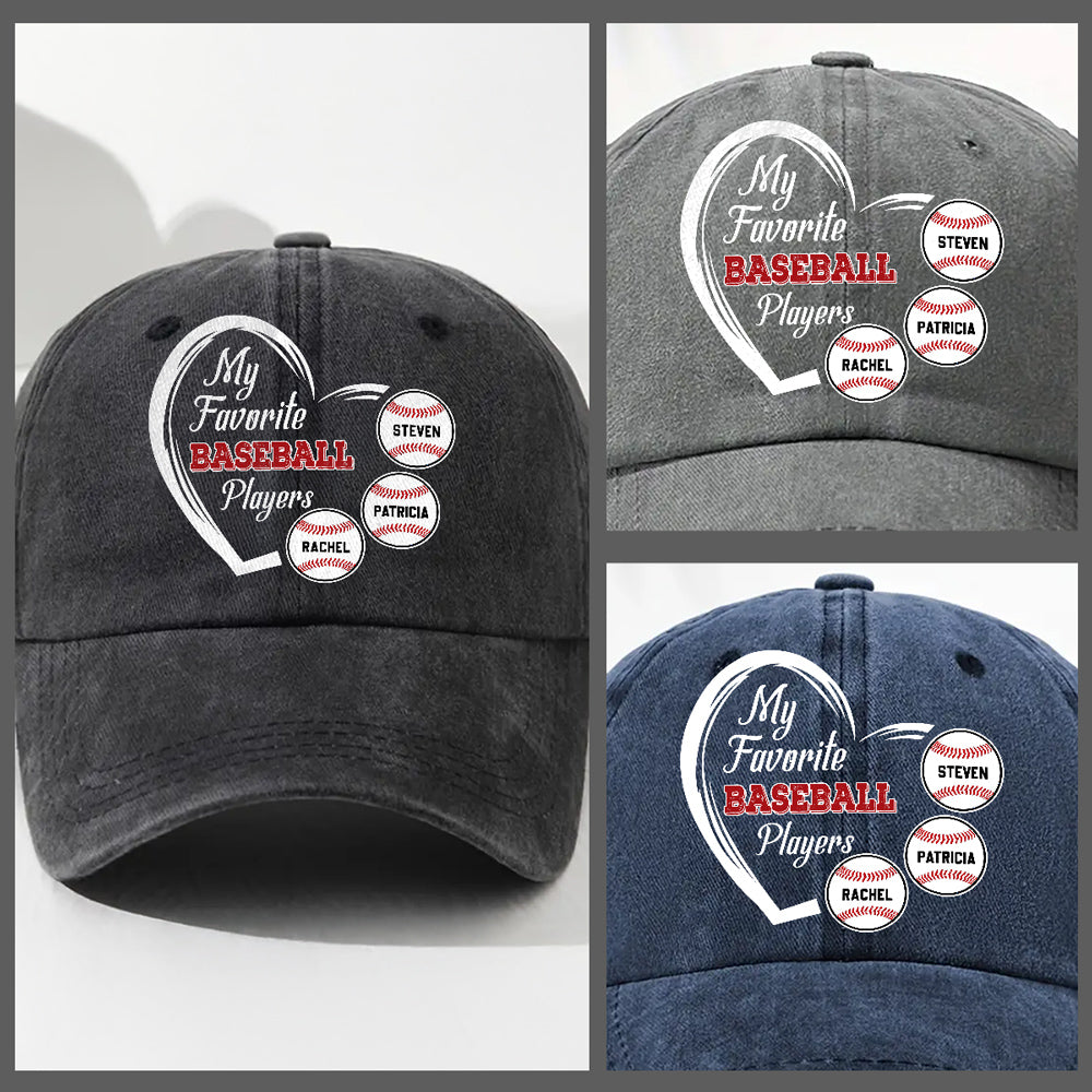 Favorite Players On My Cap - Personalized Custom Vintage Washed Denim Cap