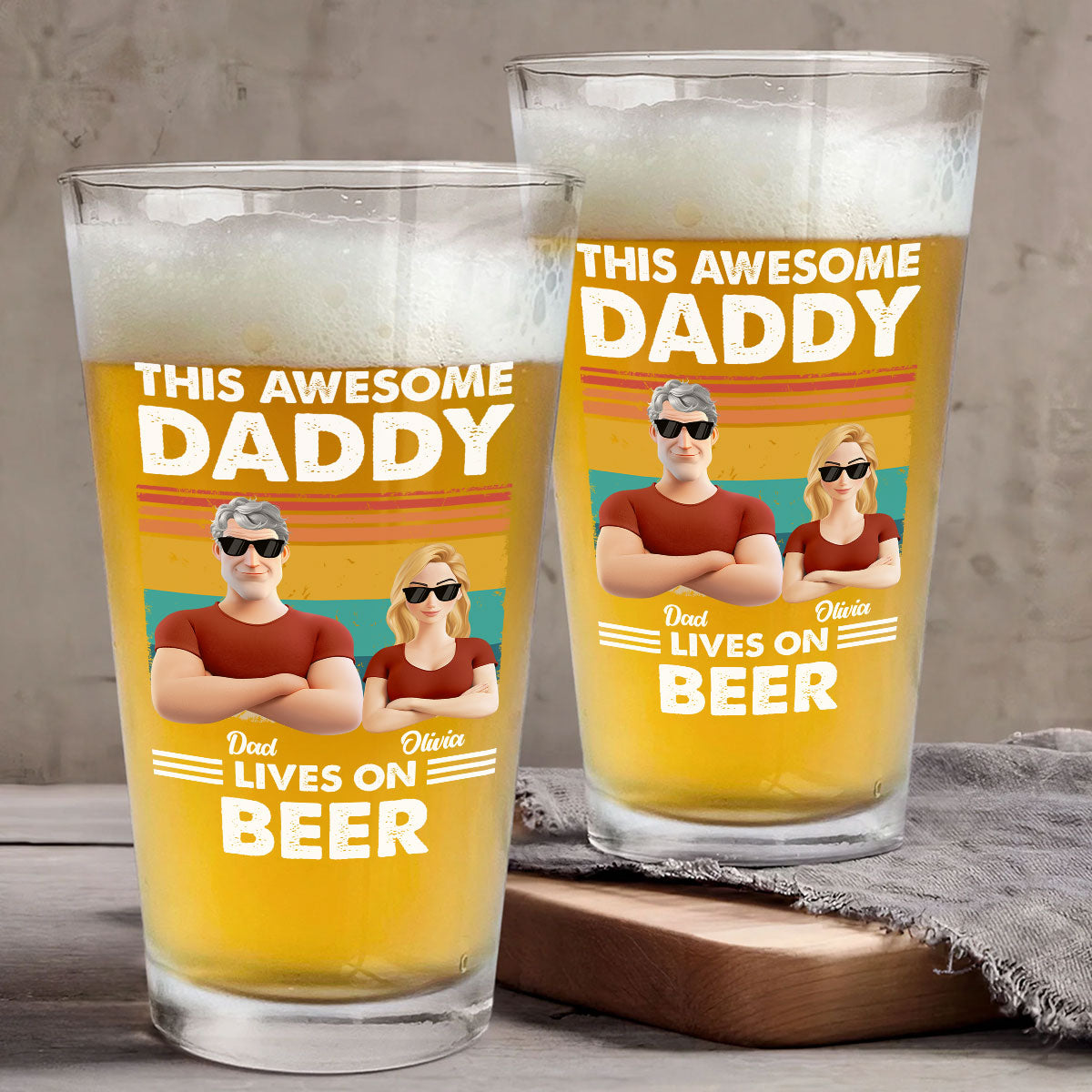 This Awesome Dad Lives On Beer - Personalized Custom Beer Glass