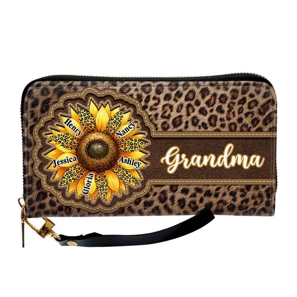 Grandma Sunflower - Personalized Custom Leather Wallet