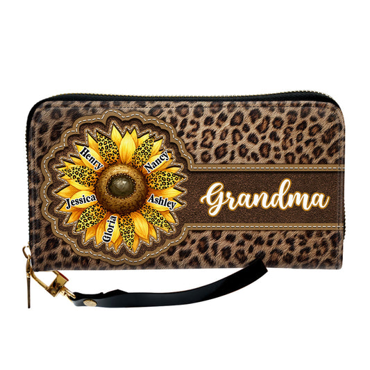 Grandma Sunflower - Personalized Custom Leather Wallet