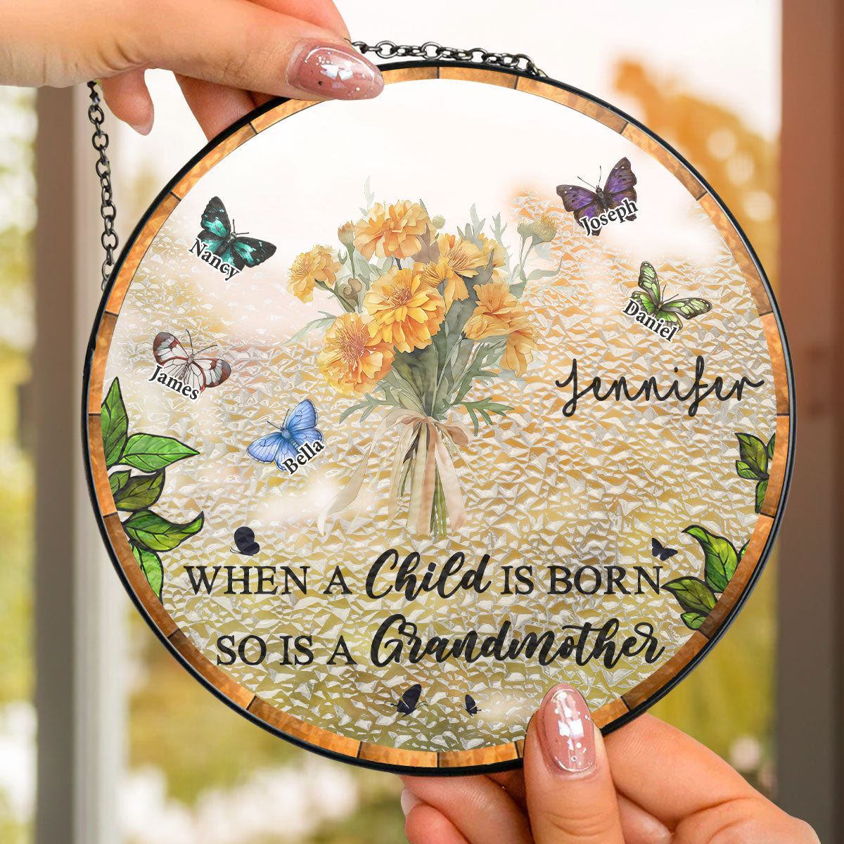 When A Child Is Born - Personalized Custom Window Hanging Suncatcher