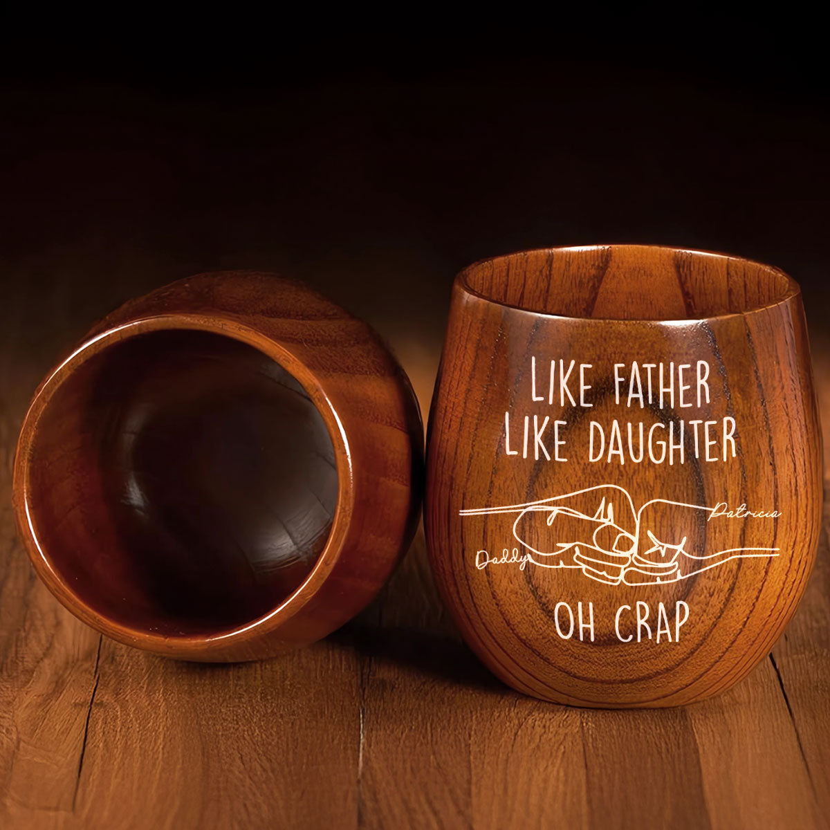 Like Father Like Daughter - Personalized Custom Wooden Whiskey Glass
