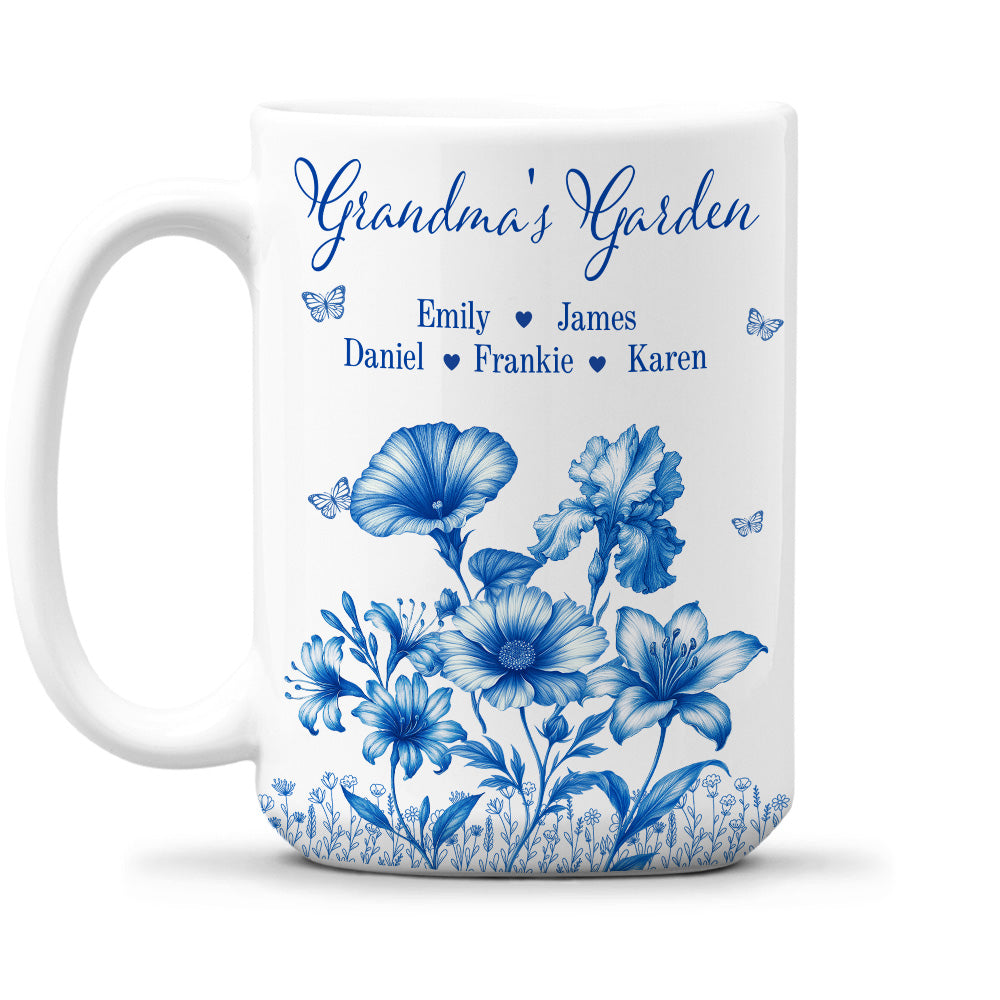 Grandma Garden Toile Flowers - Personalized Custom Coffee Mug