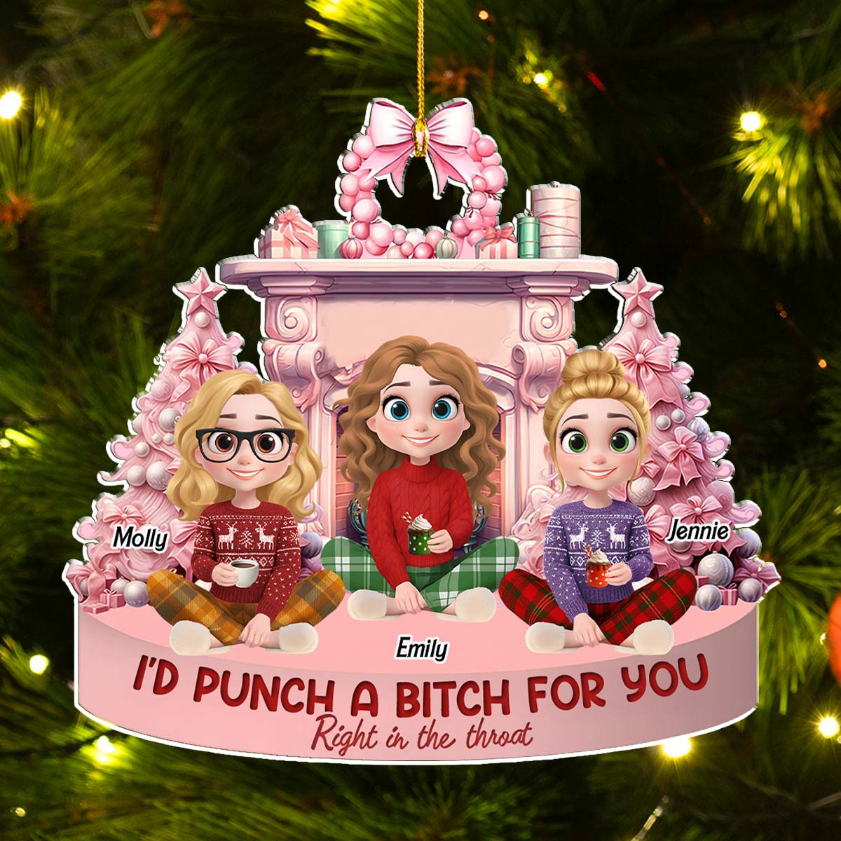 Pink Christmas Best Friends - Personalized Custom Acrylic Ornament 