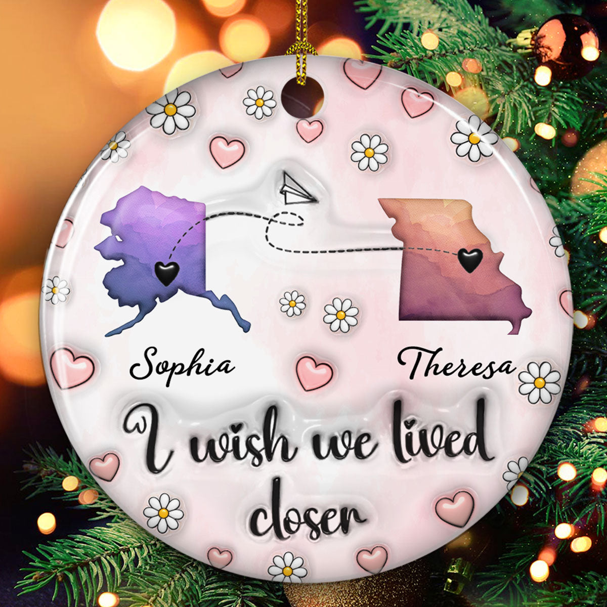 Side By Side Or Miles Apart - Personalized Custom 3D Inflated Effect Ceramic Ornament