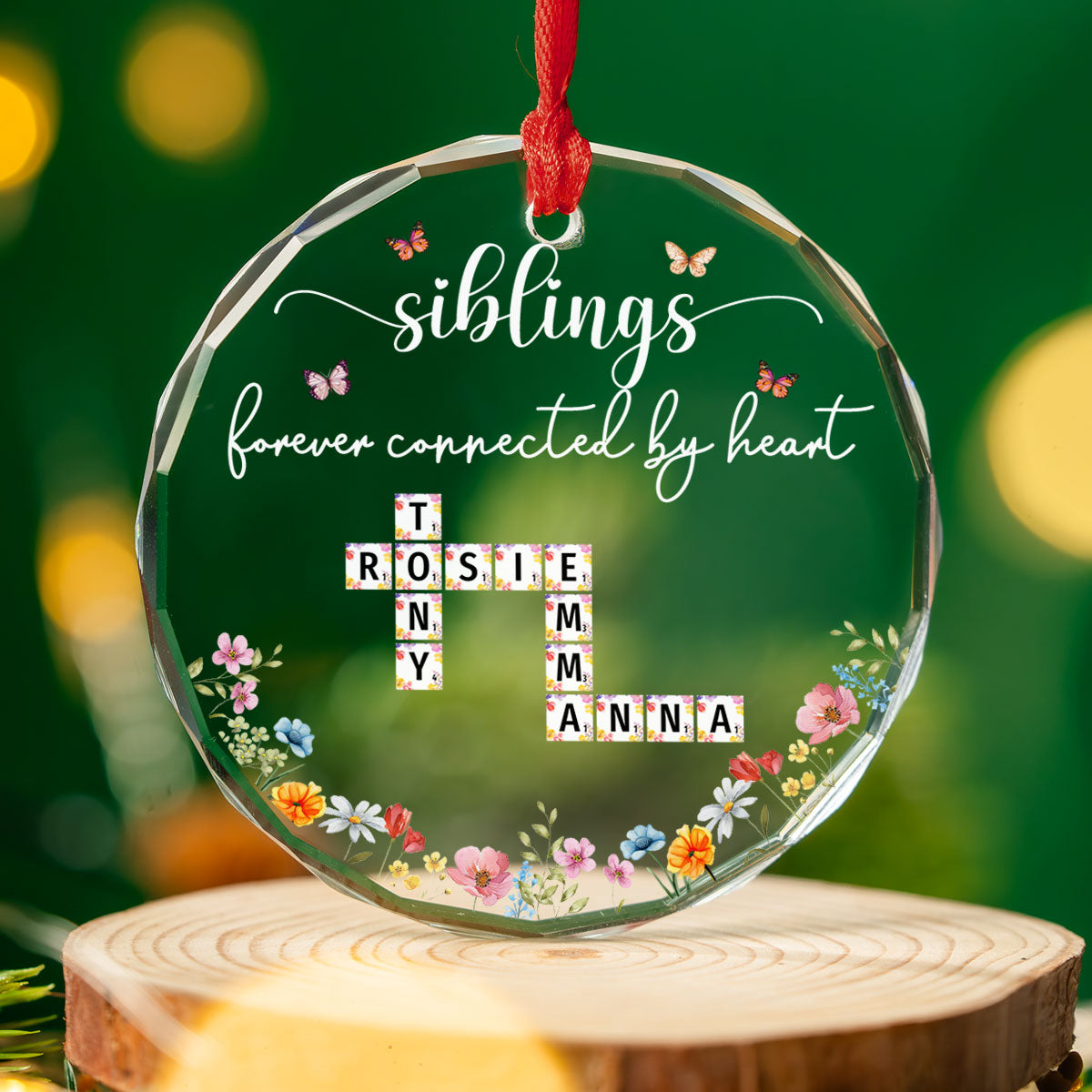 Family Forever Connected By Heart - Personalized Custom Glass Ornament