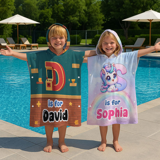 Alphabet Game Cartoon - Personalized Custom Hooded Beach Towel