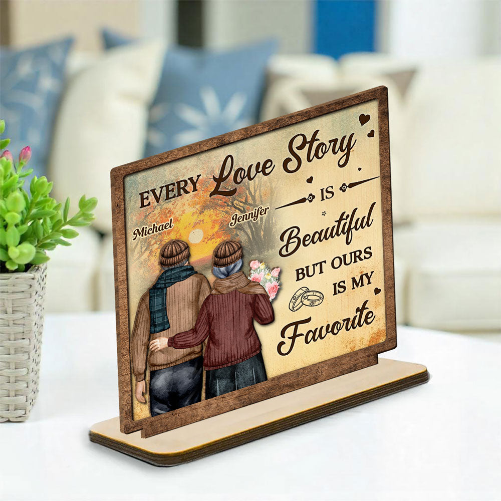 Our Love Story - Personalized Custom 2-Layer Wood Plaque With Flat Base