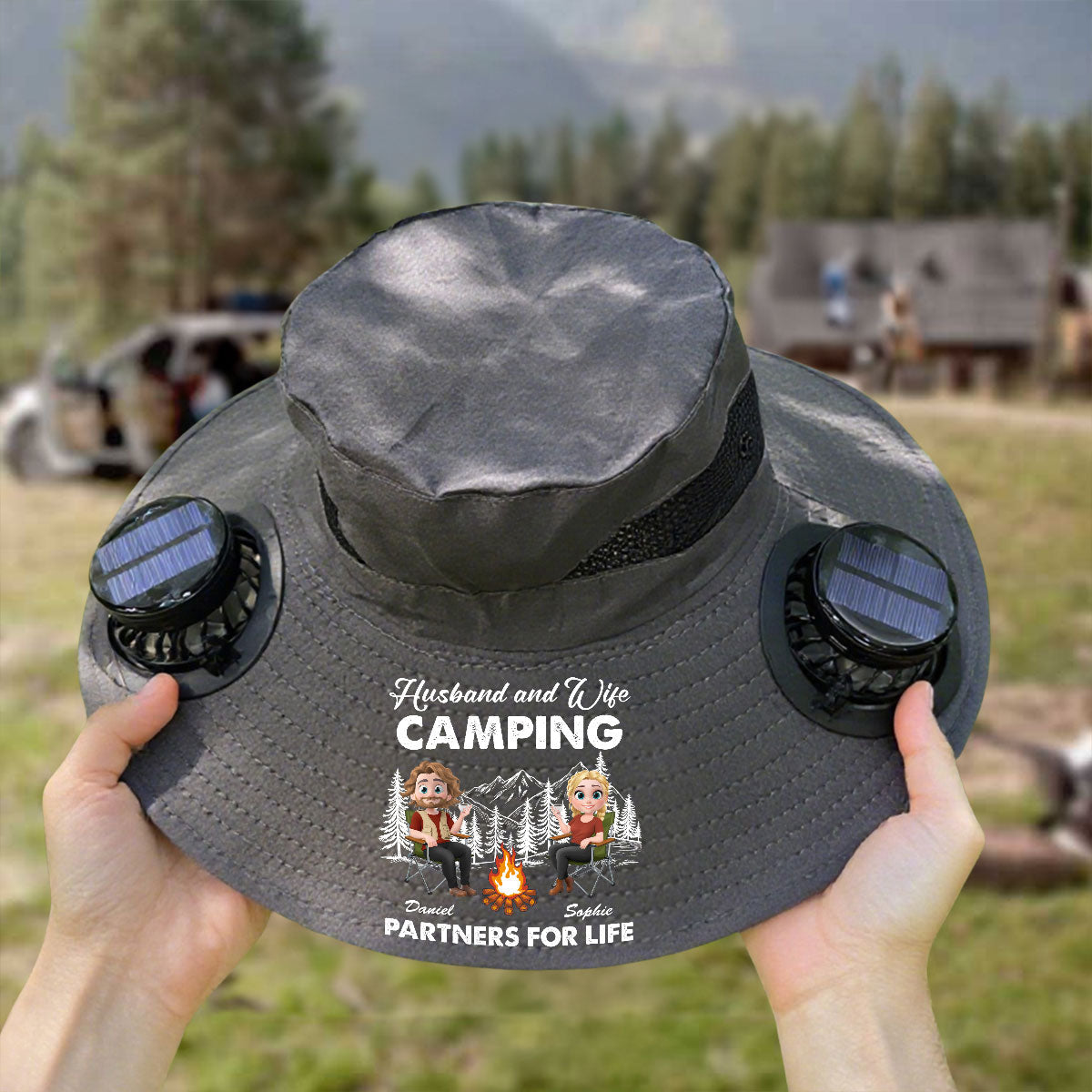 Husband And Wife Camping Life - Personalized Custom Solar Fan Hat