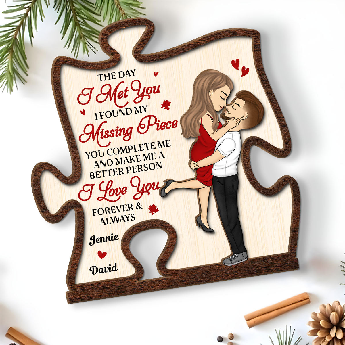 The Day I Met You - Personalized Custom 2-Layer Wood Plaque With Flat Base