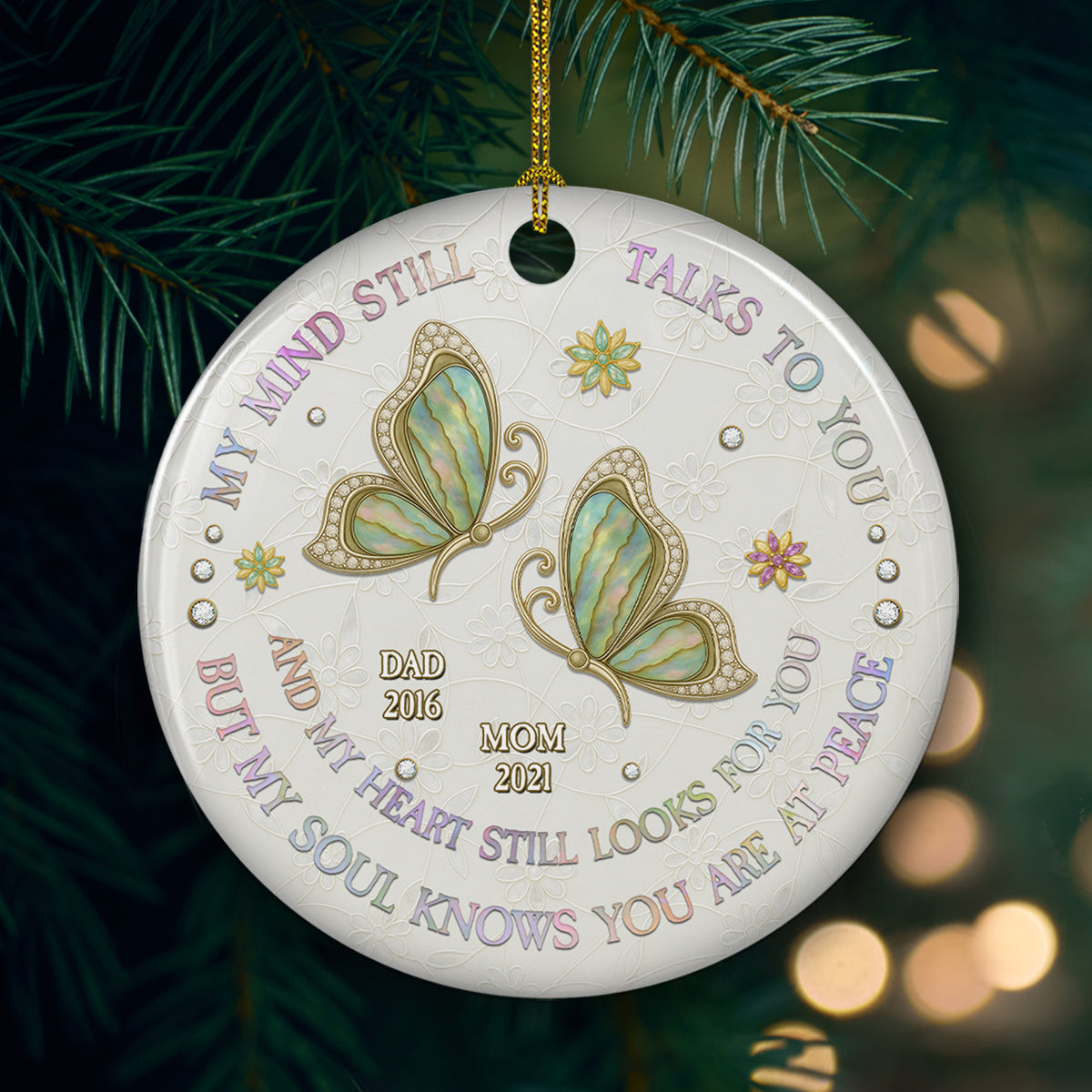 My Mind My Heart My Soul Mother Of Pearl - Personalized Custom Ceramic Ornament