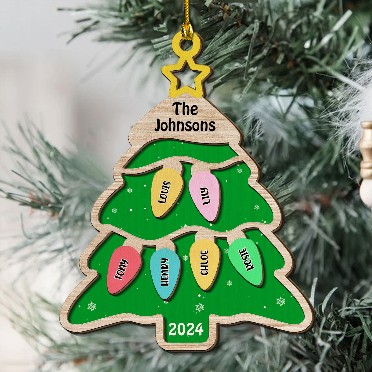 The Cutest Family Christmas Tree - Personalized Custom 2-Layered Wood Ornament