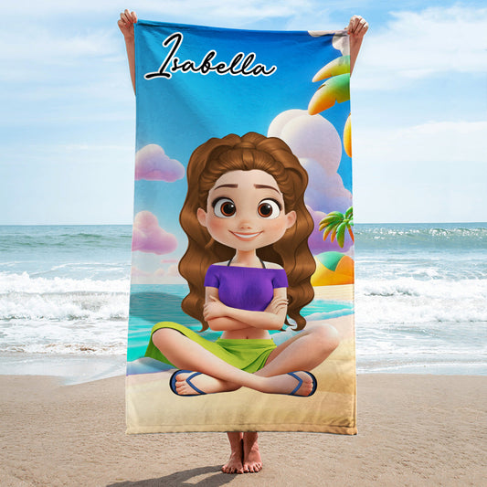 Beautiful Girl Cartoonize - Personalized Custom Beach Towel