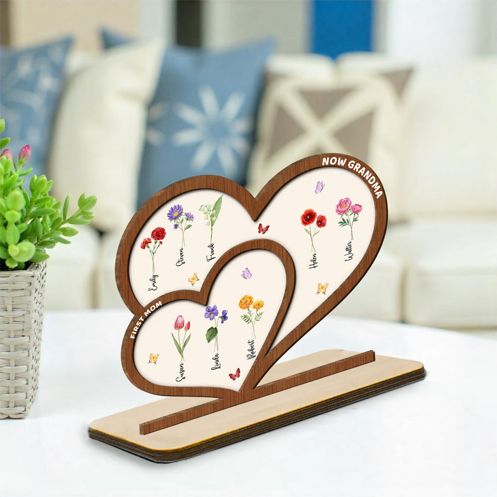 First Mom Now Grandma - Personalized Custom 2-Layer Wood Plaque With Flat Base