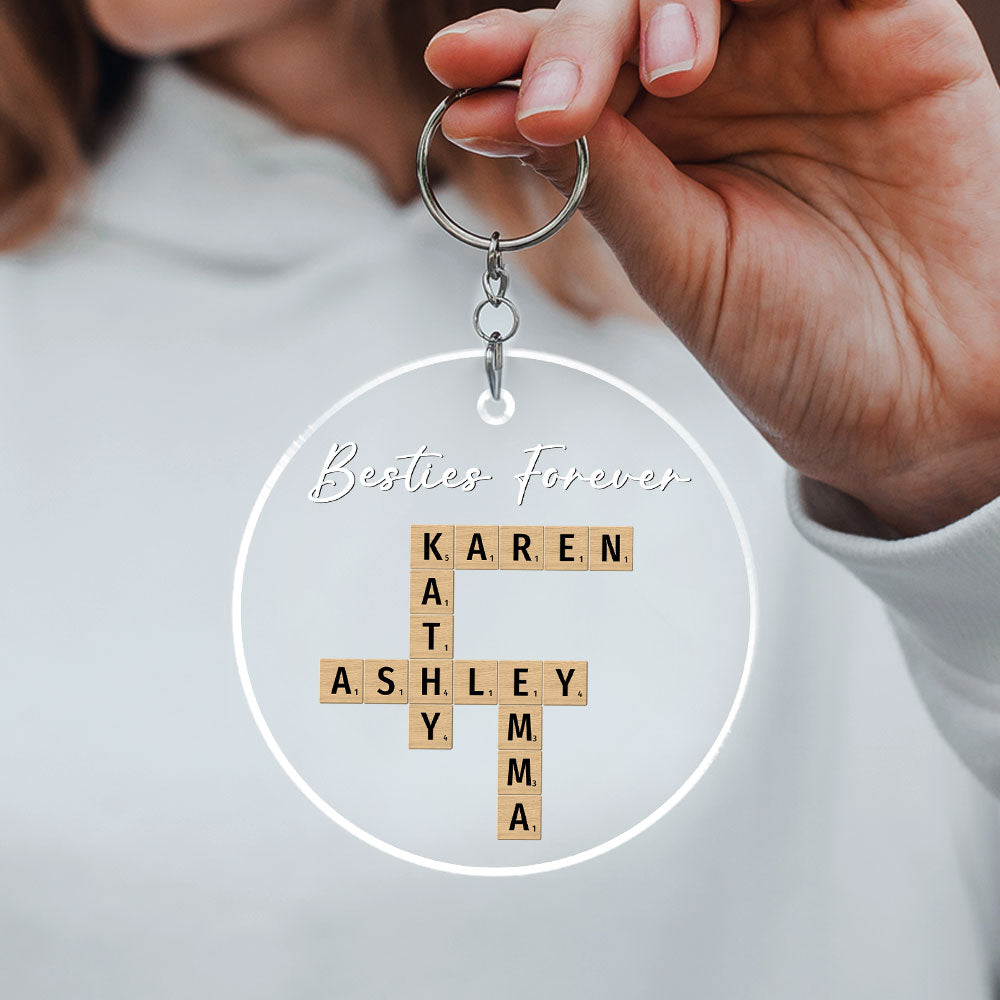 Family Besties Coworker Crossword Art  - Personalized Custom Acrylic Keychain