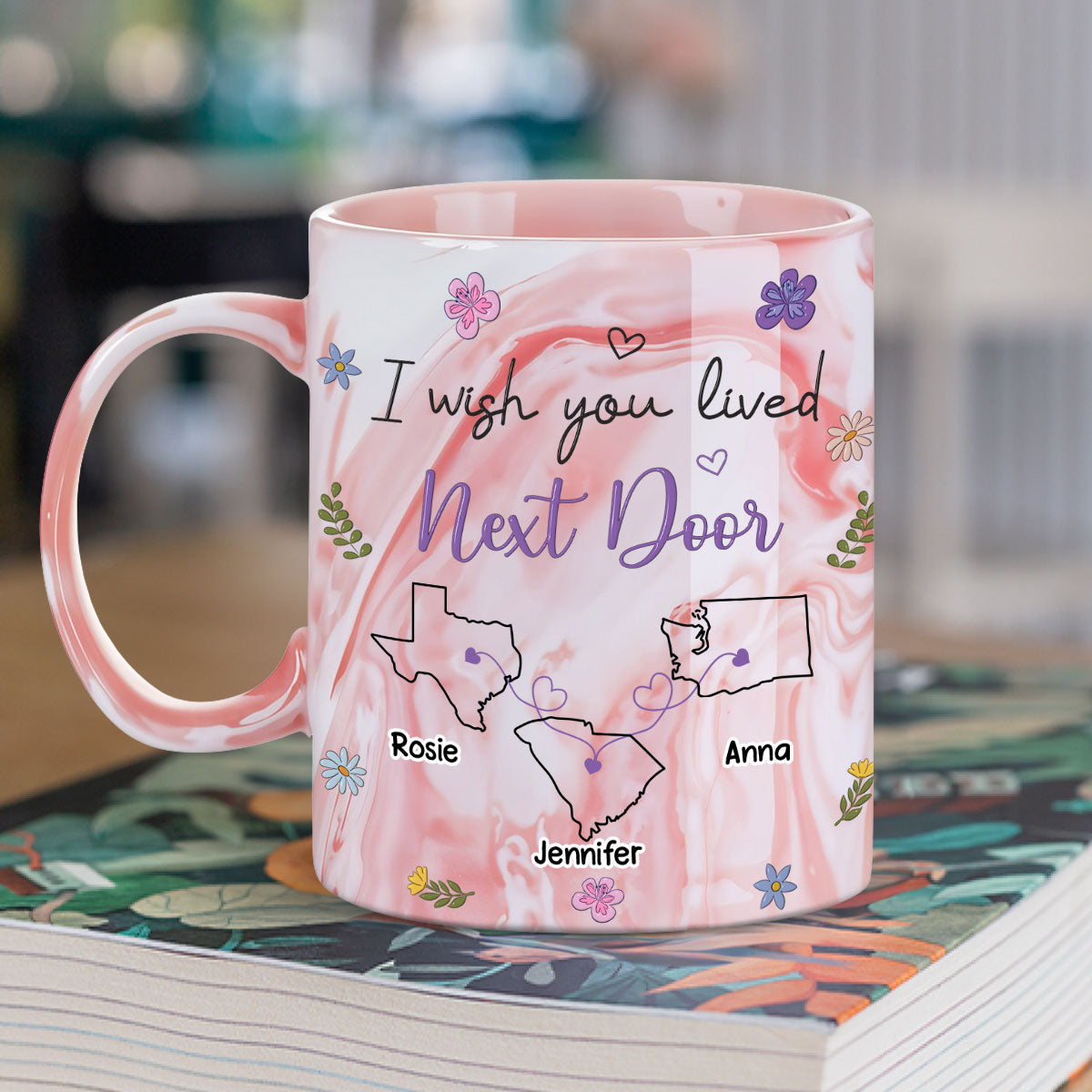 I Wish We Lived Closer - Personalized Custom Pink Marble Mug