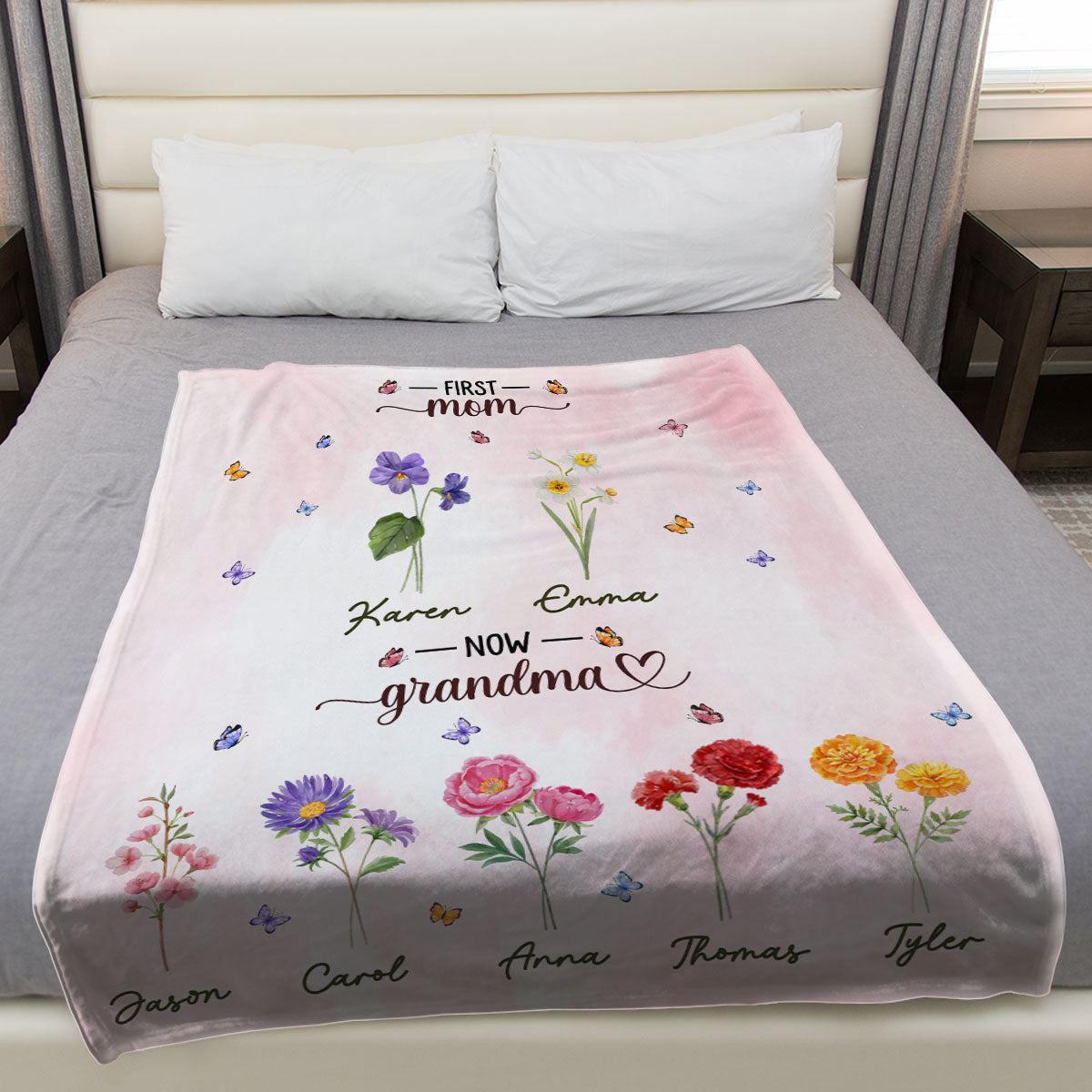 First Mom Now Grandma - Personalized Custom Fleece Blanket