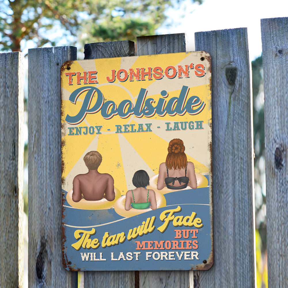 Poolside Enjoy Relax Laugh - Personalized Custom Metal Sign