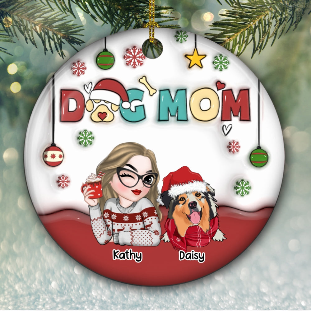 Mom Of Dogs - Personalized Custom 3D Inflated Effect Ceramic Ornament