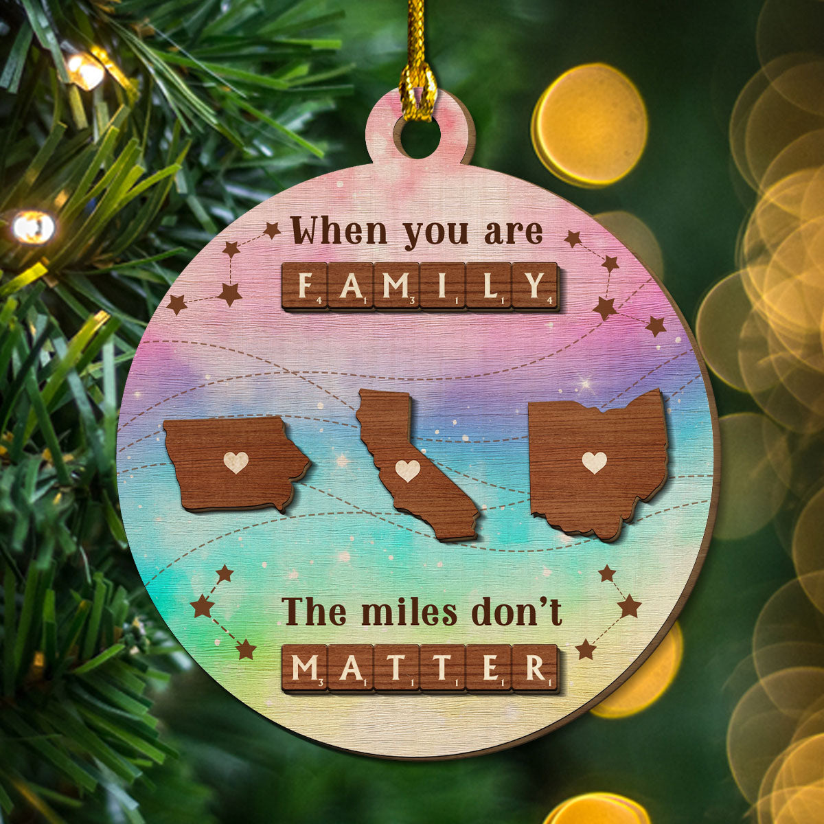 Miles Apart, But Hearts Always Together - Personalized Custom Freeshape 2-Layered Wood Ornament